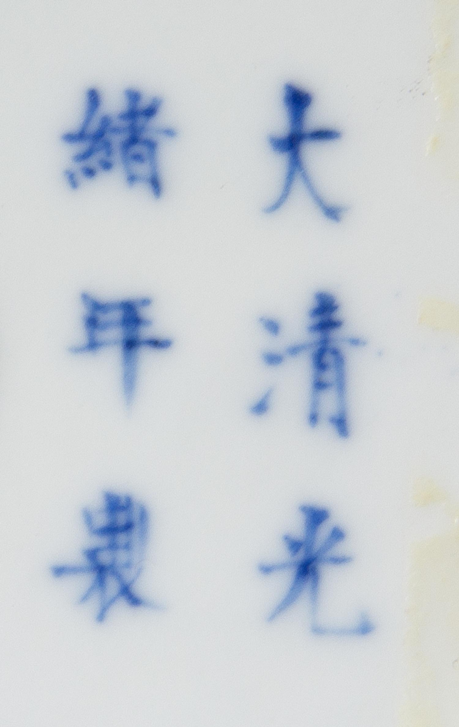 A Pair of Iron Red Decorated Underglaze Blue Porcelain Dishes Diameter of each 5 3/4 inches. — GUANGXU PERIOD (1875-1908)