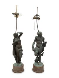 A Pair of Italian Patinated Metal Figures Mounted as a Lamps