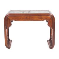 A Chinese Marble Inset Ironwood Game Table, 19th/Early 20th Century 清晚期 鐵力木嵌大理石書卷式條案