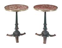 A Pair of E.W. Déposé Painted Iron Marble-Top Café Tables