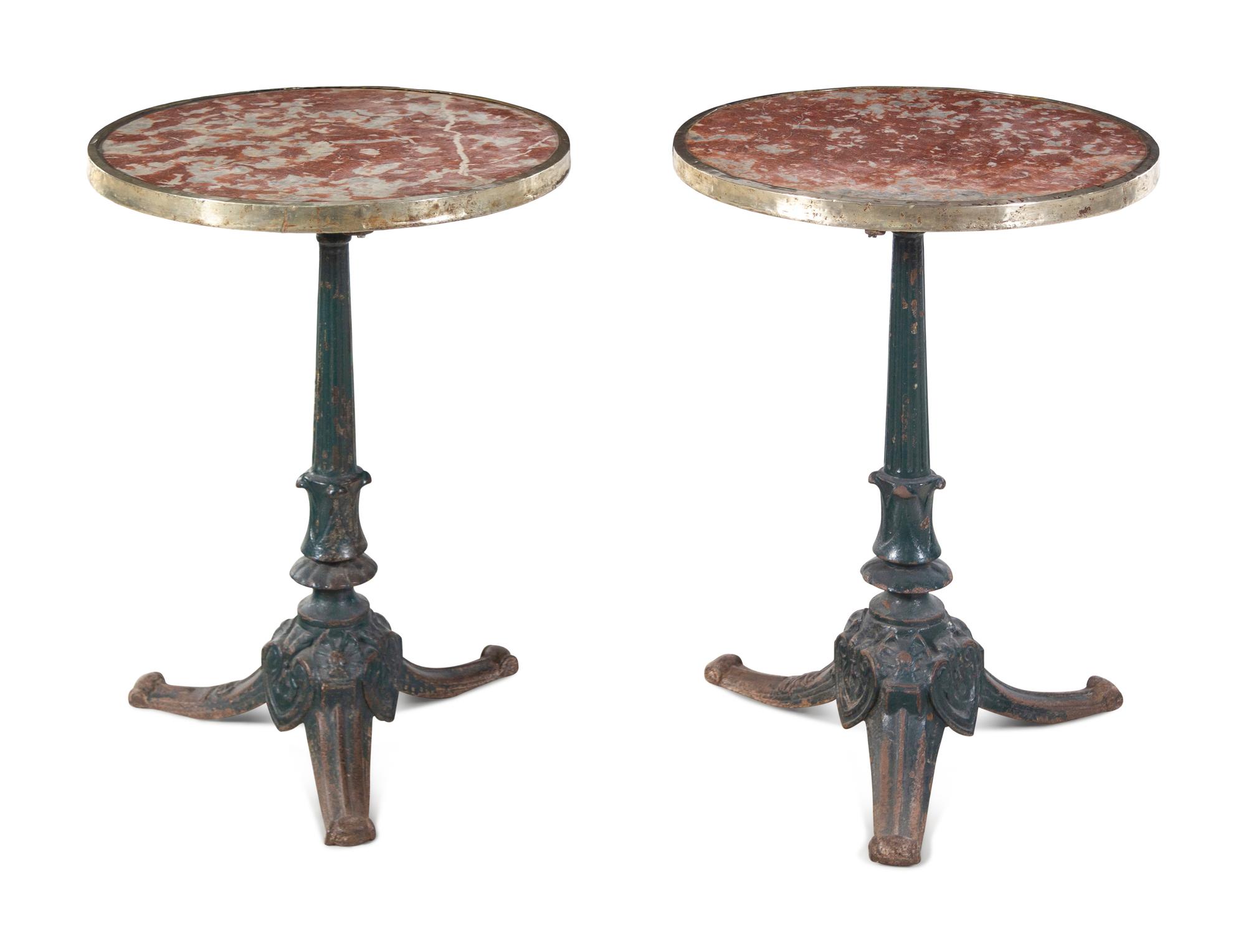 A Pair of E.W. Déposé Painted Iron Marble-Top Café Tables