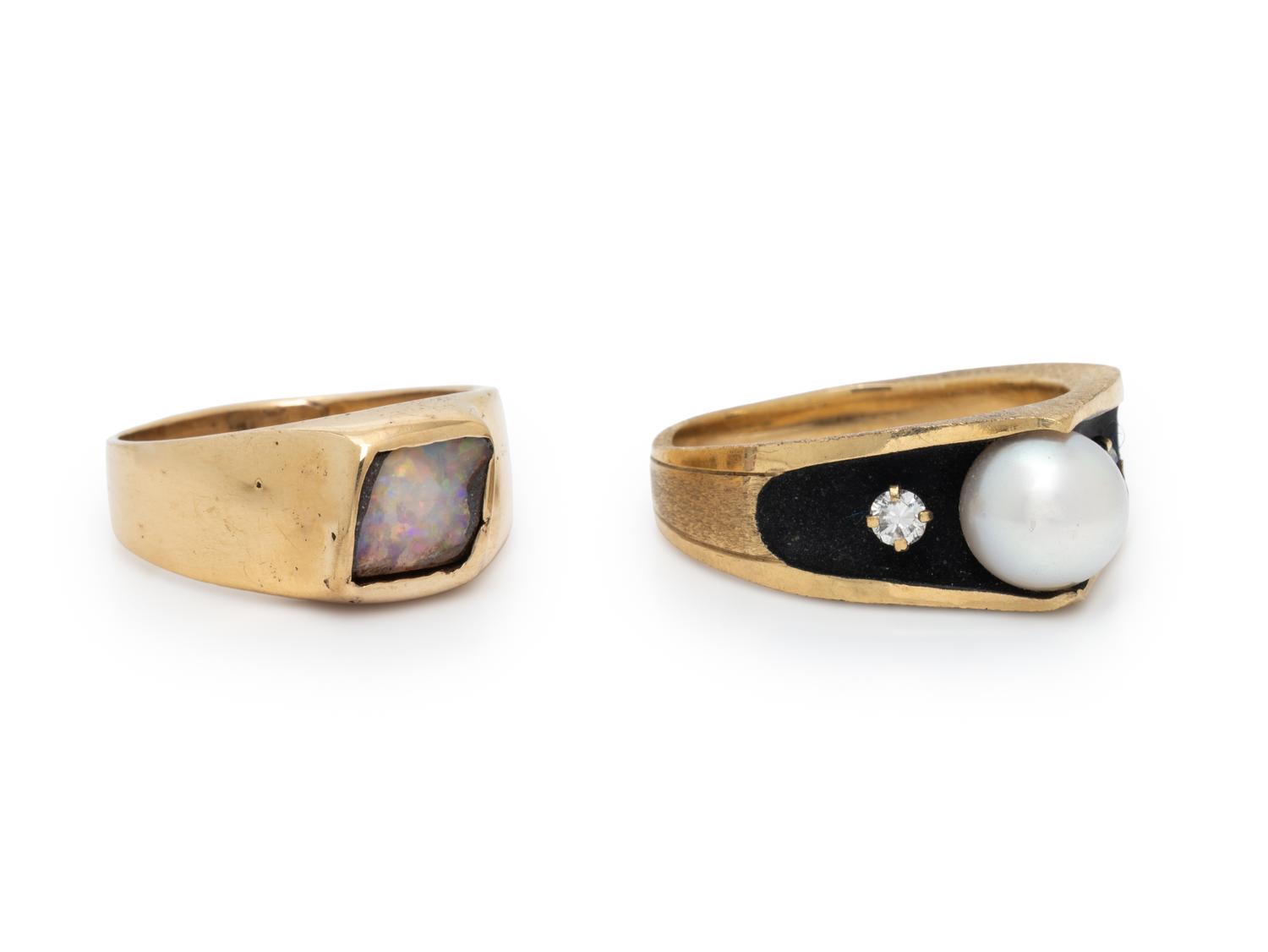 CULTURED PEARL RING AND BOULDER OPAL RING