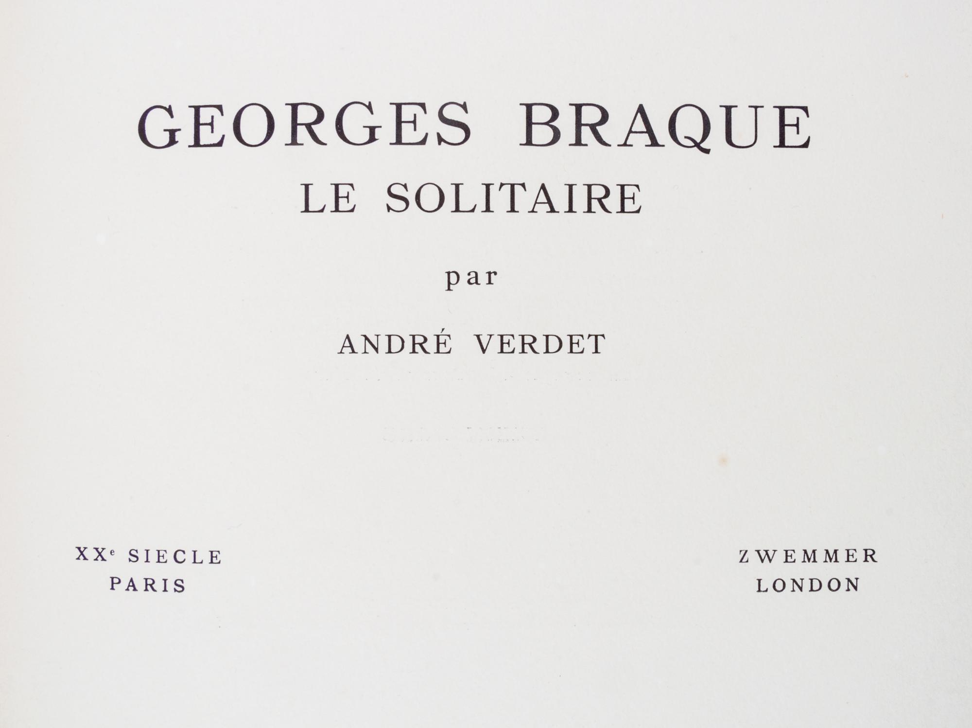 (BRAQUE, GEORGES) VERDET, ANDRE. Le solitaire. Paris, 1959. Limited.