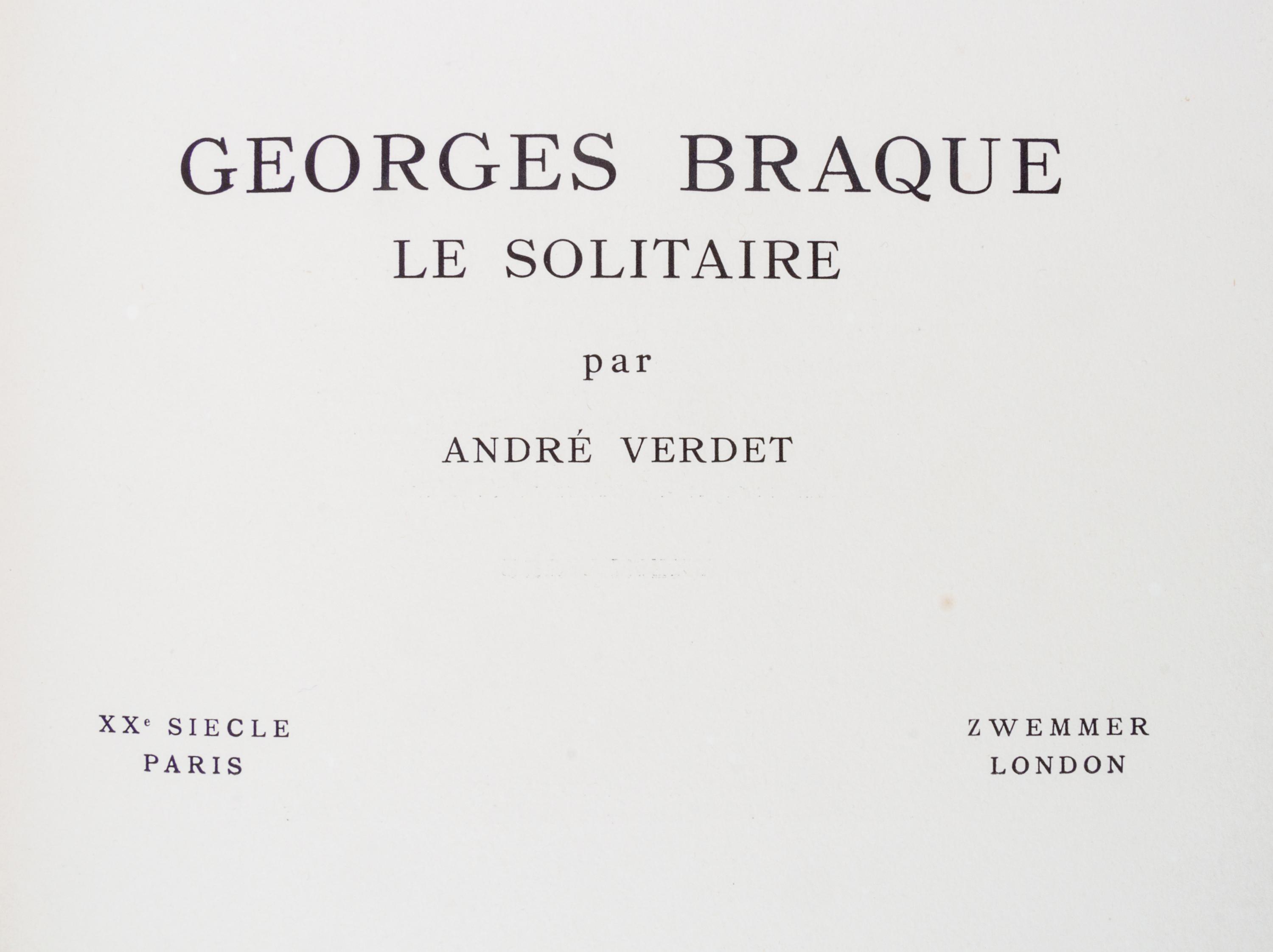 (BRAQUE, GEORGES) VERDET, ANDRE. Le solitaire. Paris, 1959. Limited.