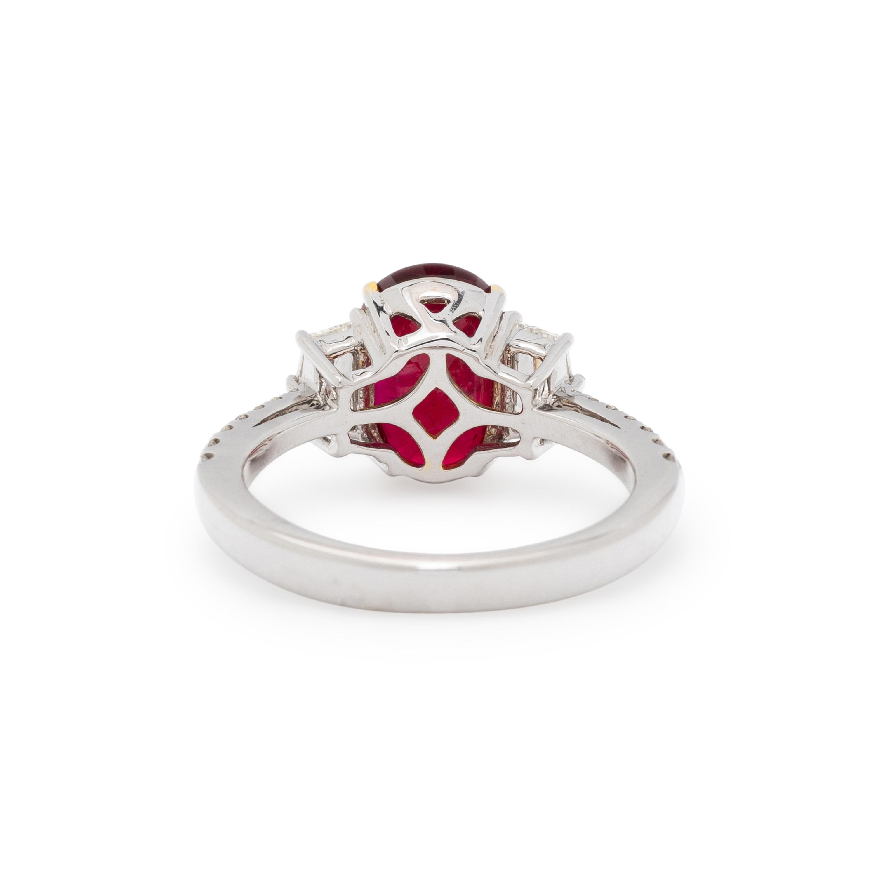 BURMESE RUBY, DIAMOND, AND WHITE GOLD RING