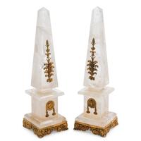 A Pair of Rock Crystal and Gilt Bronze Mounted Obelisks
