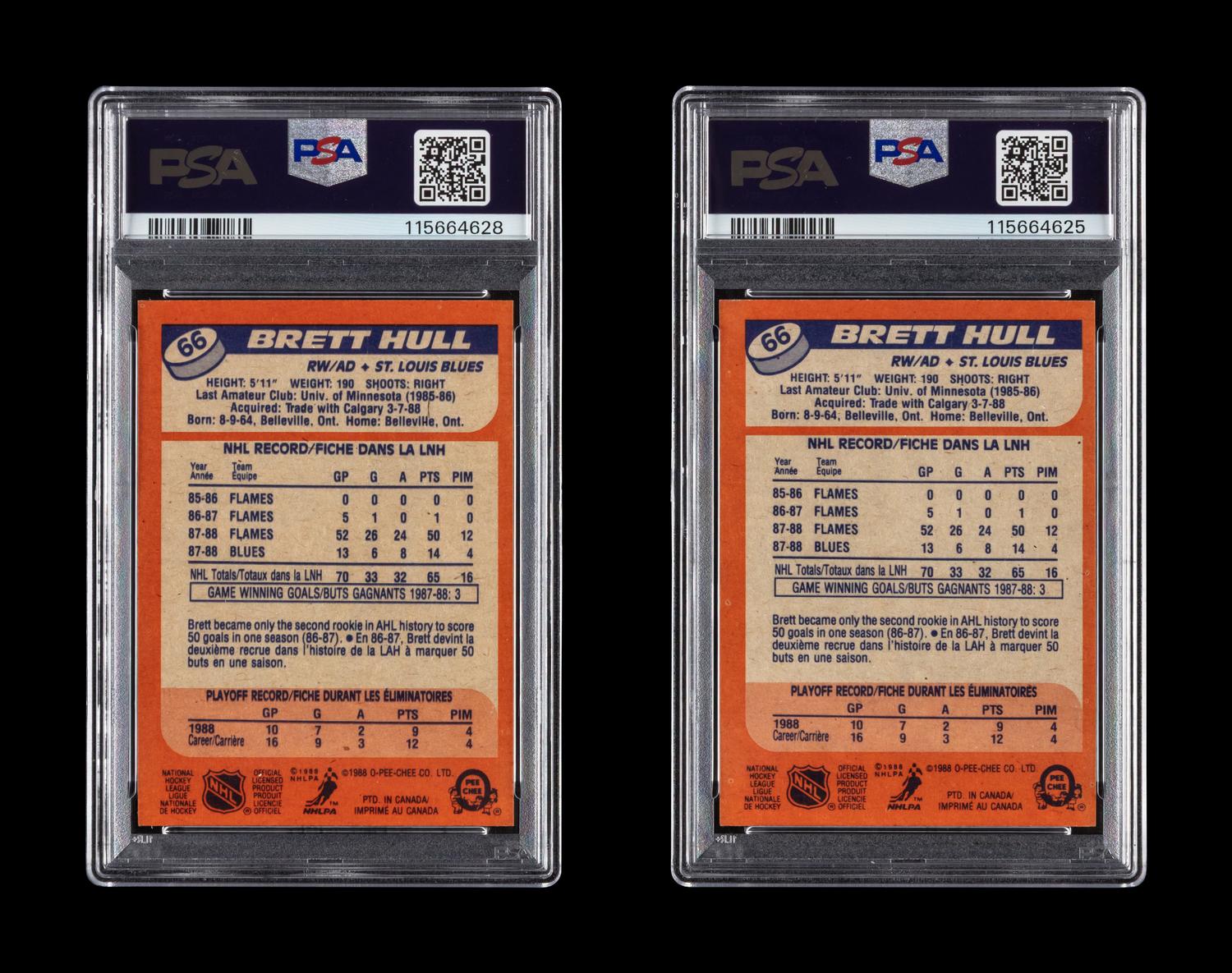 A Collection of 1988 O-Pee-Chee Brett Hull Rookie Hockey Cards No. 66 (PSA 9)