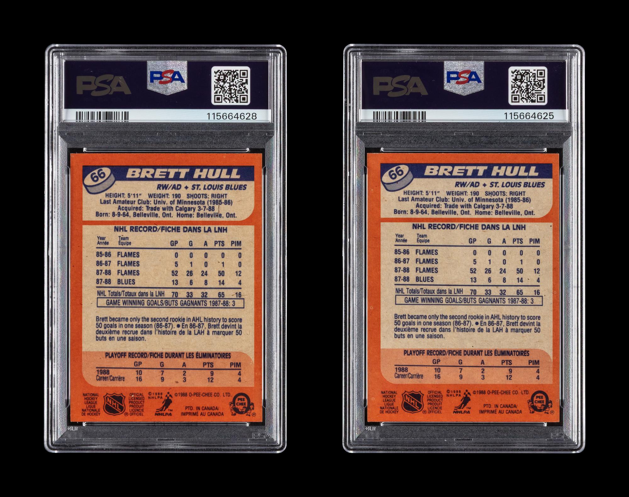 A Collection of 1988 O-Pee-Chee Brett Hull Rookie Hockey Cards No. 66 (PSA 9)