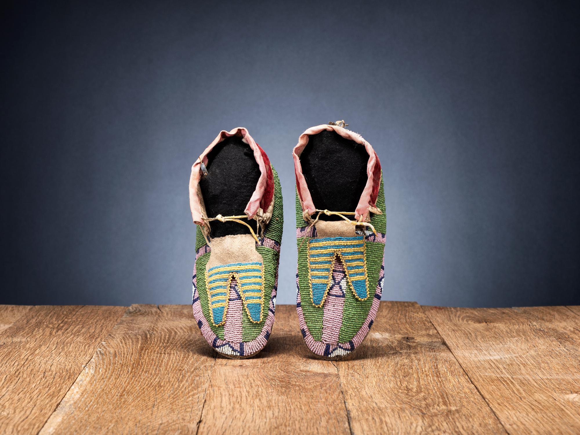 Fort Peck Assiniboine-Sioux Beaded Hide Moccasins