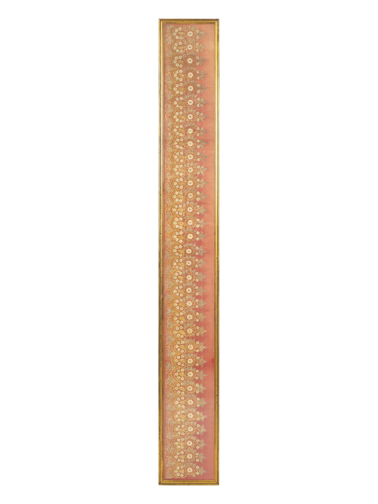 A Continental Embroidered Silk Panel in a Giltwood Frame