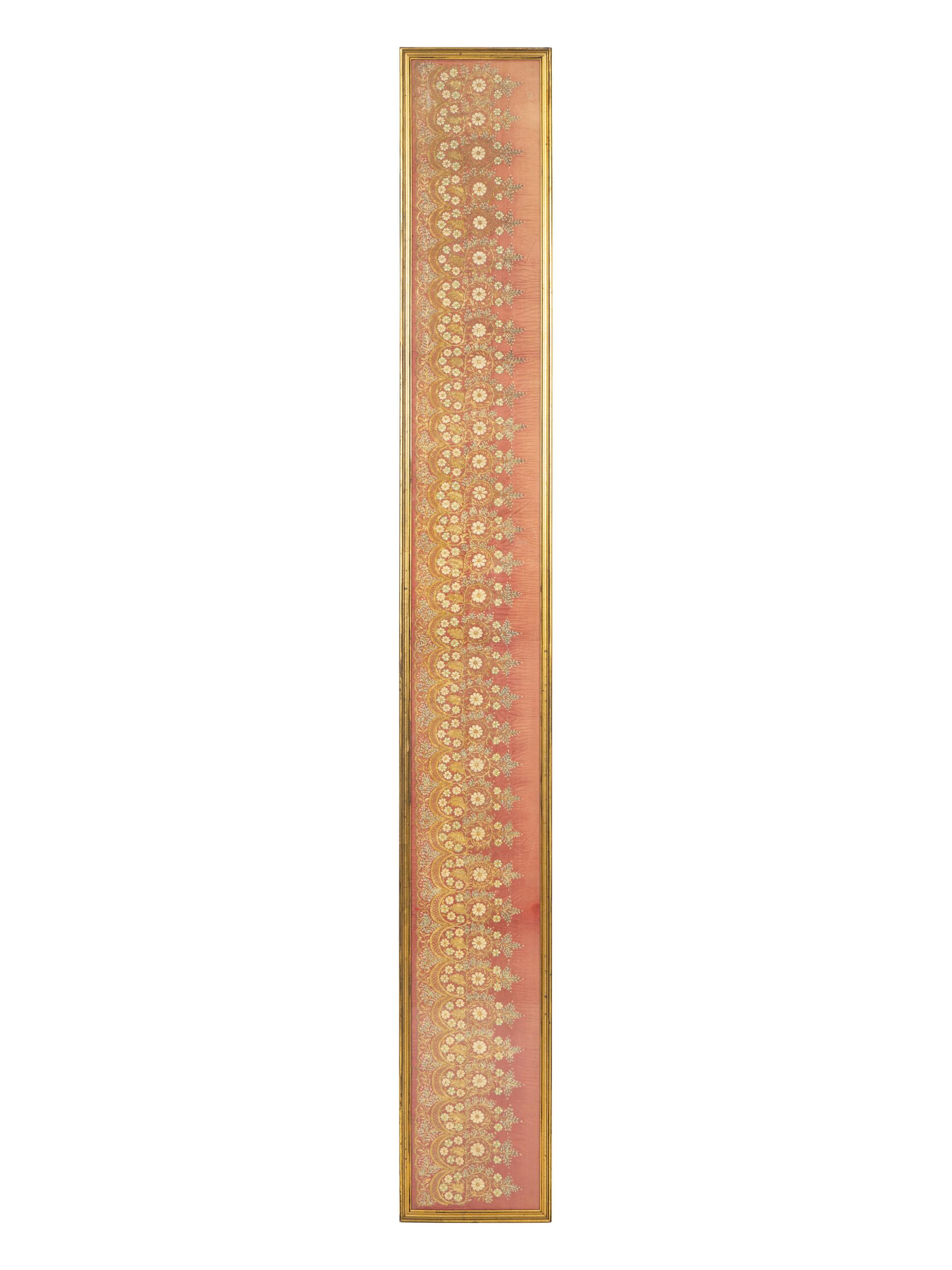 A Continental Embroidered Silk Panel in a Giltwood Frame