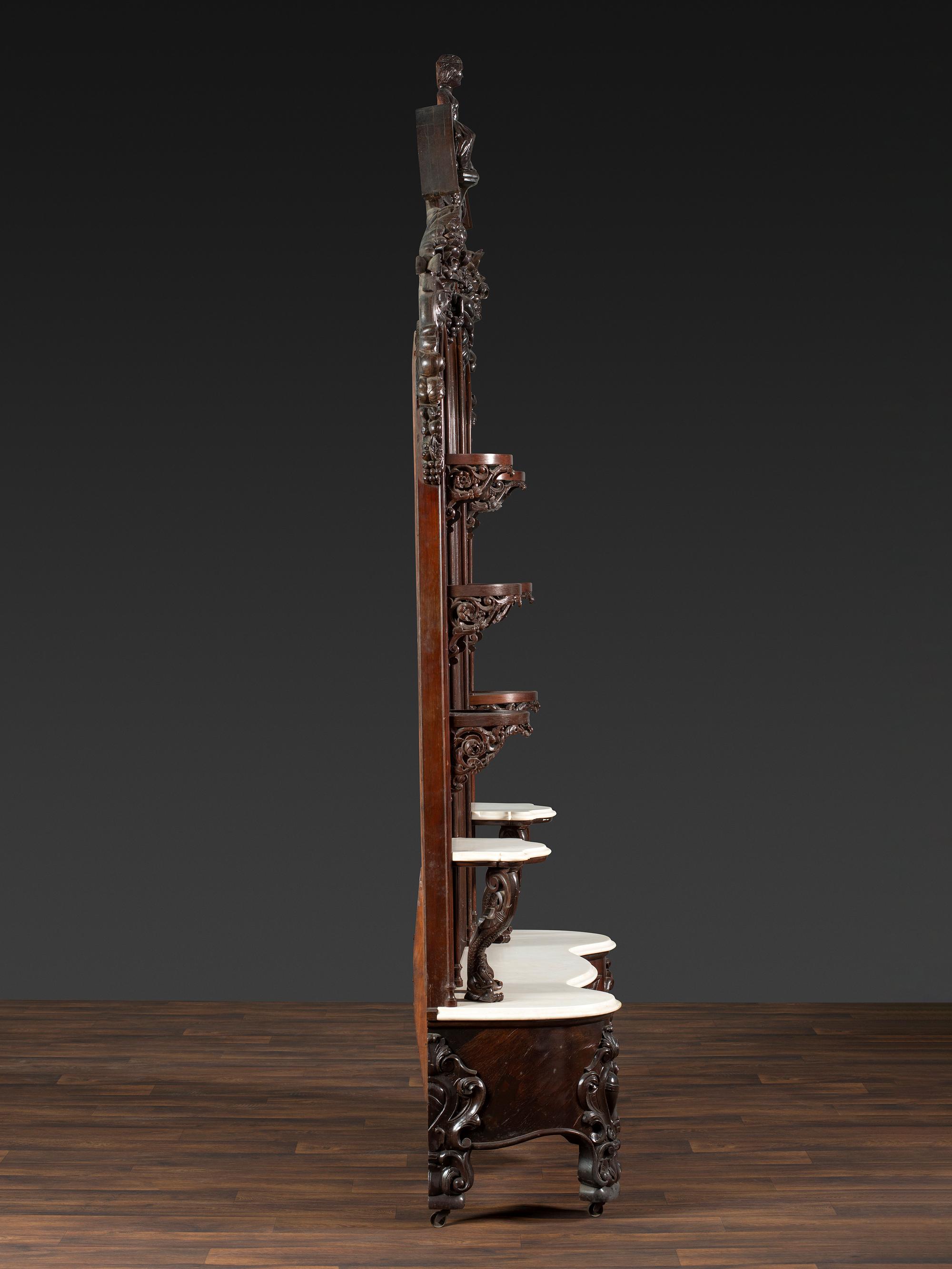 A Renaissance Revival Marble Mounted Carved and Laminated Rosewood Etagere