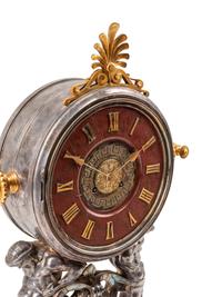 A French Neoclassical Gilt and Silvered Bronze and Marble Mantel Clock