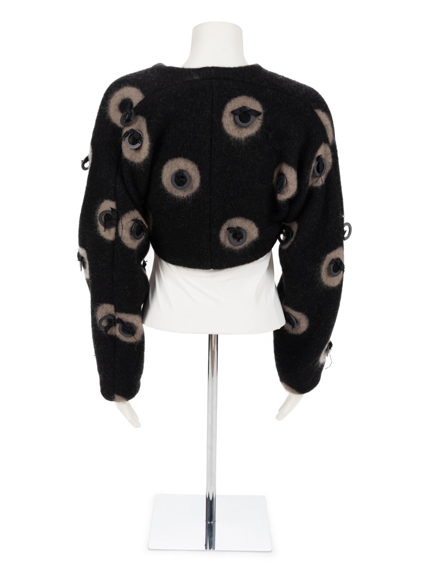 Geoffrey Beene Black and Grey Mohair Bolero with Ring Embellishment, Fall 1996