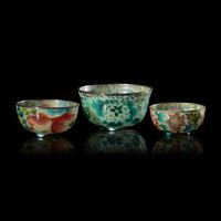 Three Small Japanese Plique a Jour Bowls, Possibly Inaba