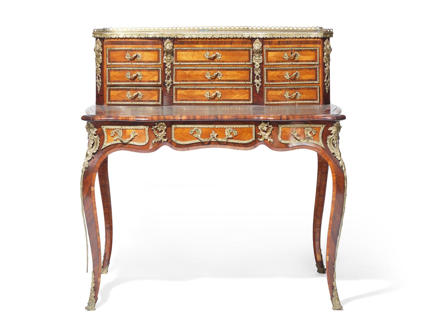 A Louis XV/XVI Transitional Style Bronze Mounted Kingwood Bureau Plat and Cartonnier