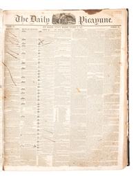 [LOUISIANA -- SLAVERY & ABOLITION]. The Daily Picayune. 763 issues in 5 bound volumes. New Orleans, LA: Lumsden, Kendall, & Co., 1842, 1843, 1848, 1851, 1852.