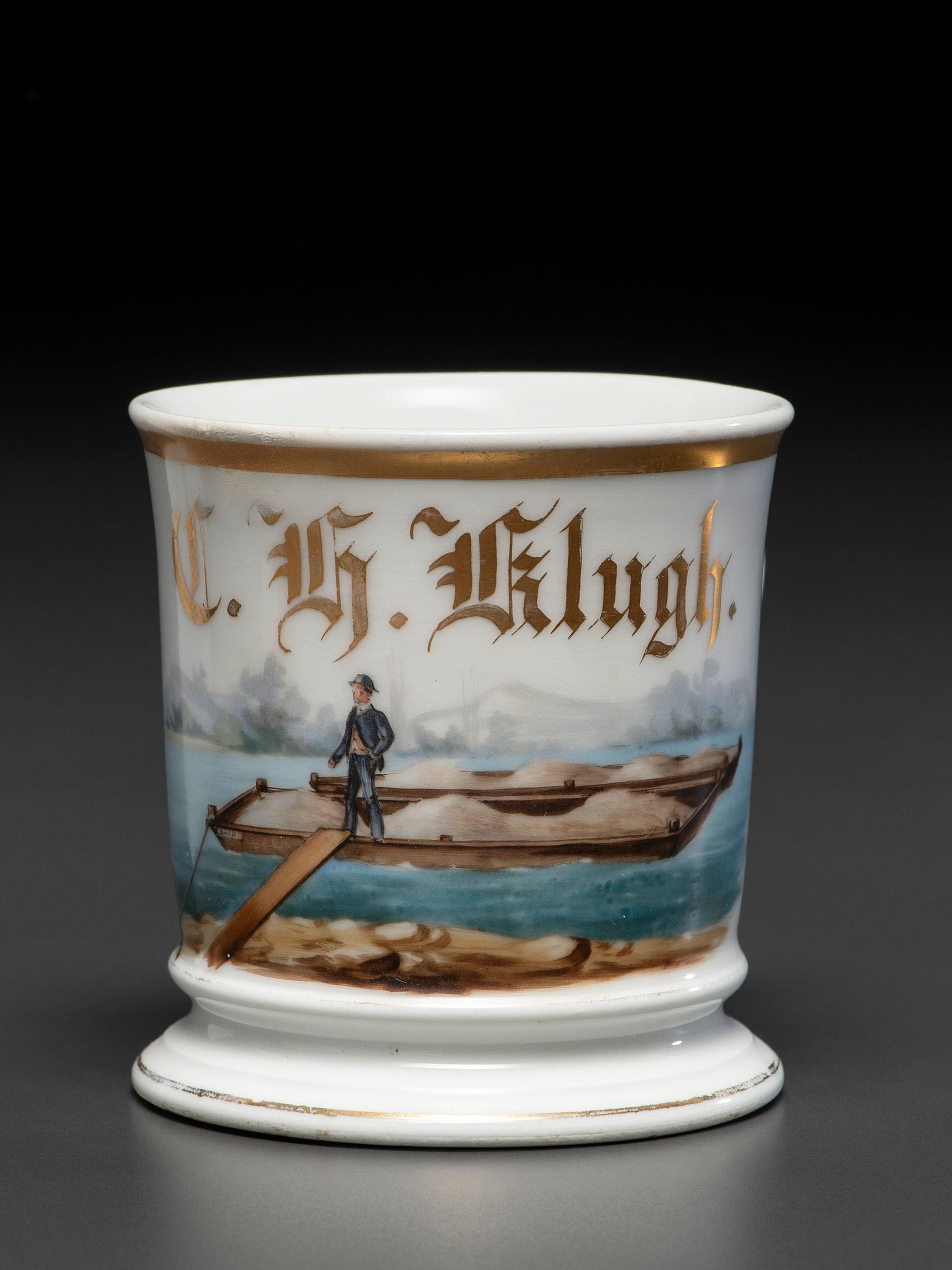 A Barge Tender's Porcelain Occupational Shaving Mug