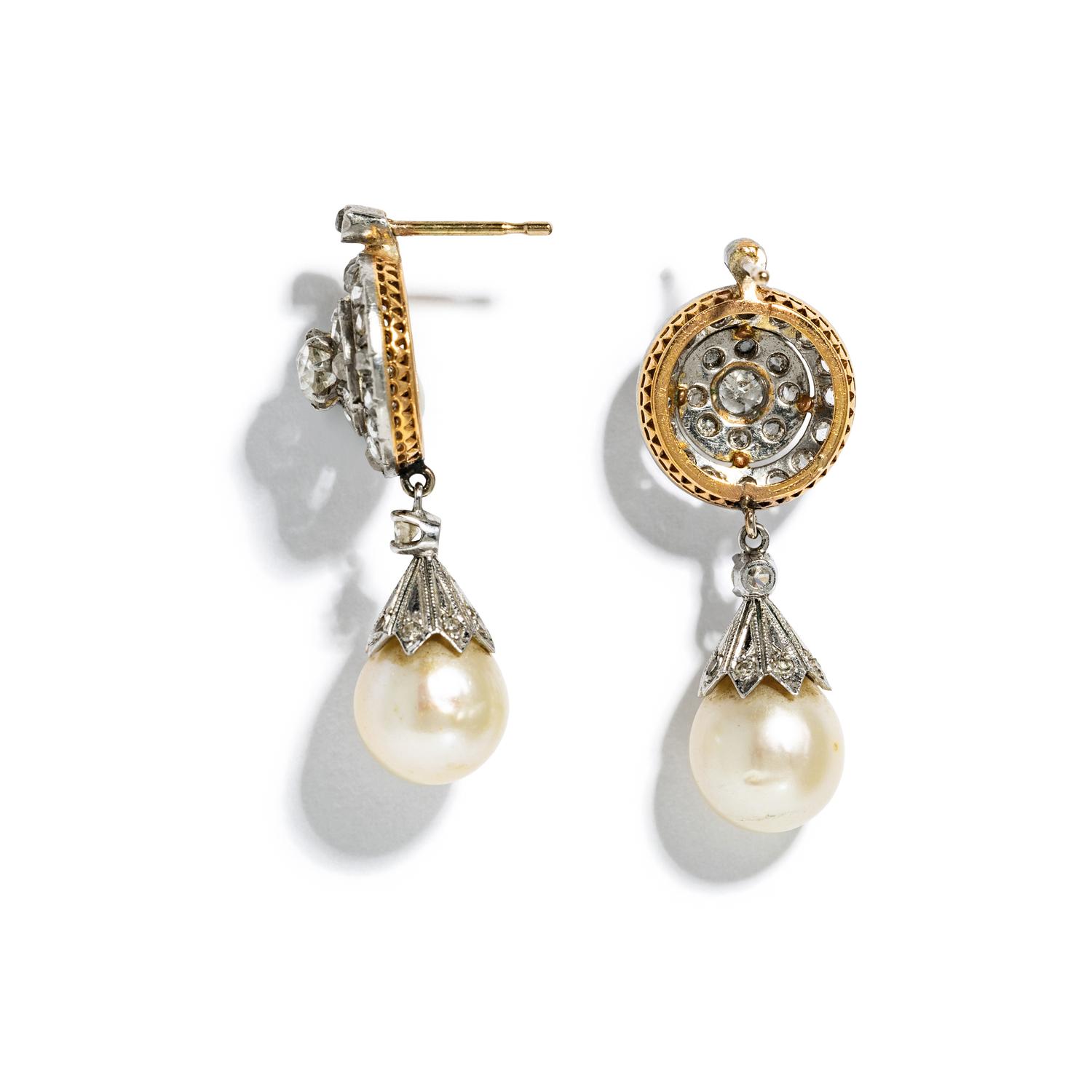 ANTIQUE, DIAMOND AND CULTURED PEARL EARRINGS
