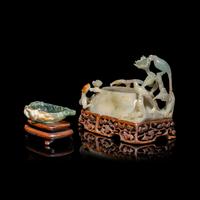 Two Chinese Carved Precious Stone Brush Washers, Xi