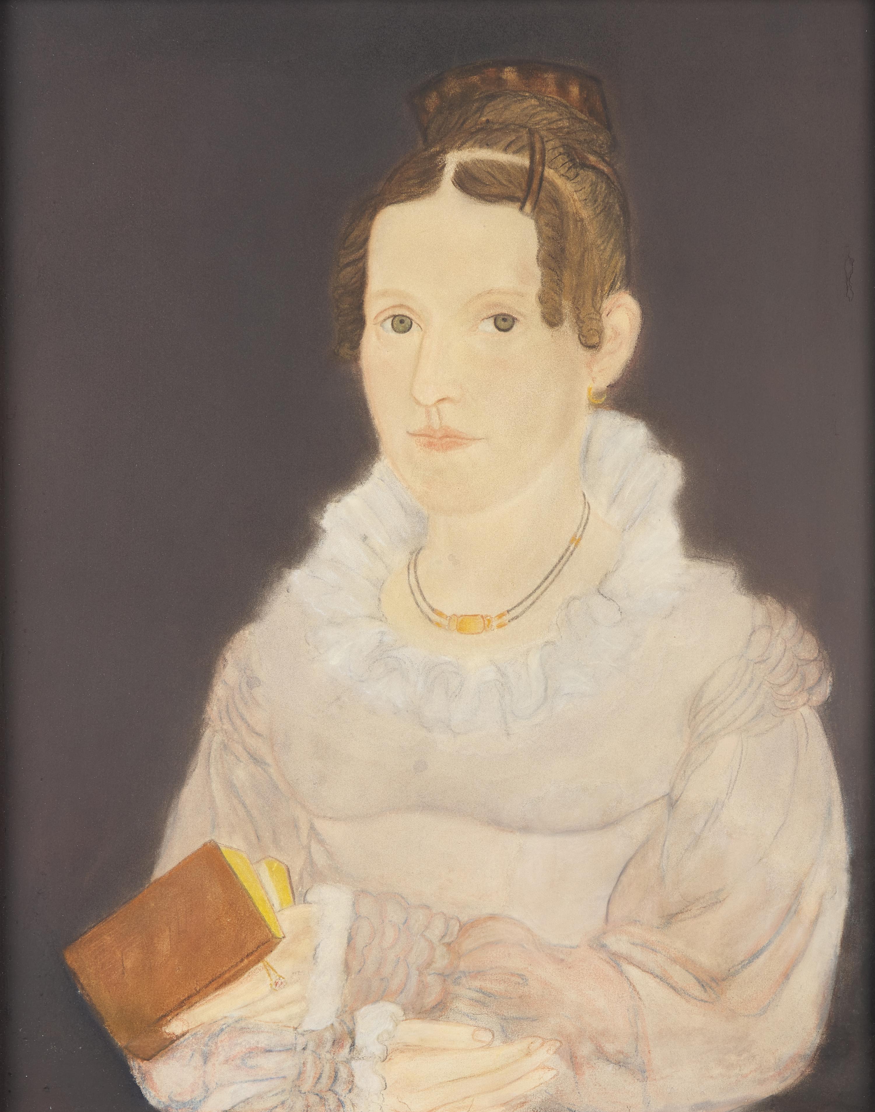 Micah Williams (1782-1837) — Portrait of a Young Lady Wearing a Necklace and Holding a Book