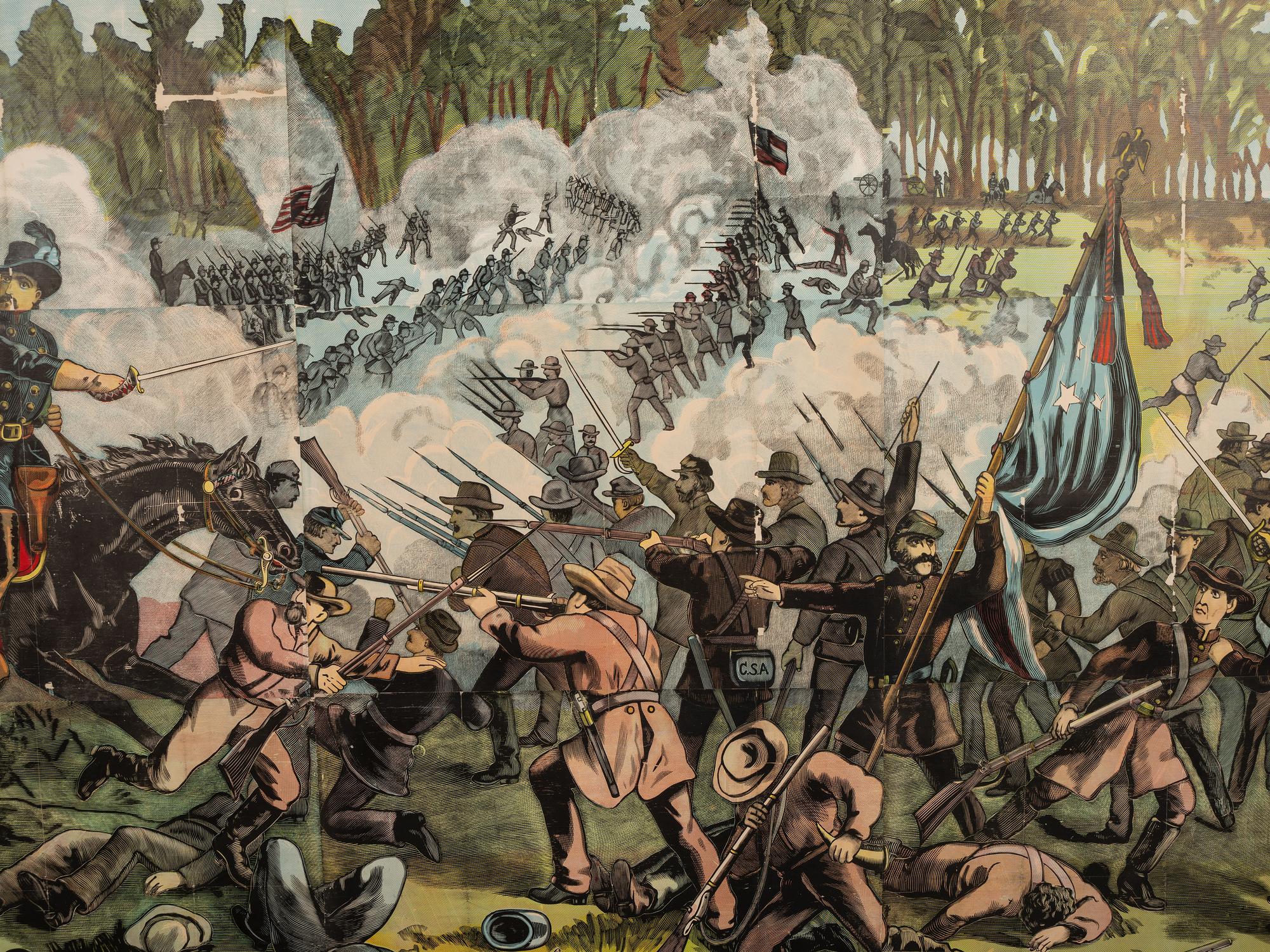 [CIVIL WAR]. Exceptionally large woodcut panorama of a battle scene. Hartford, CT: Calhoun Printing Co., n.d.