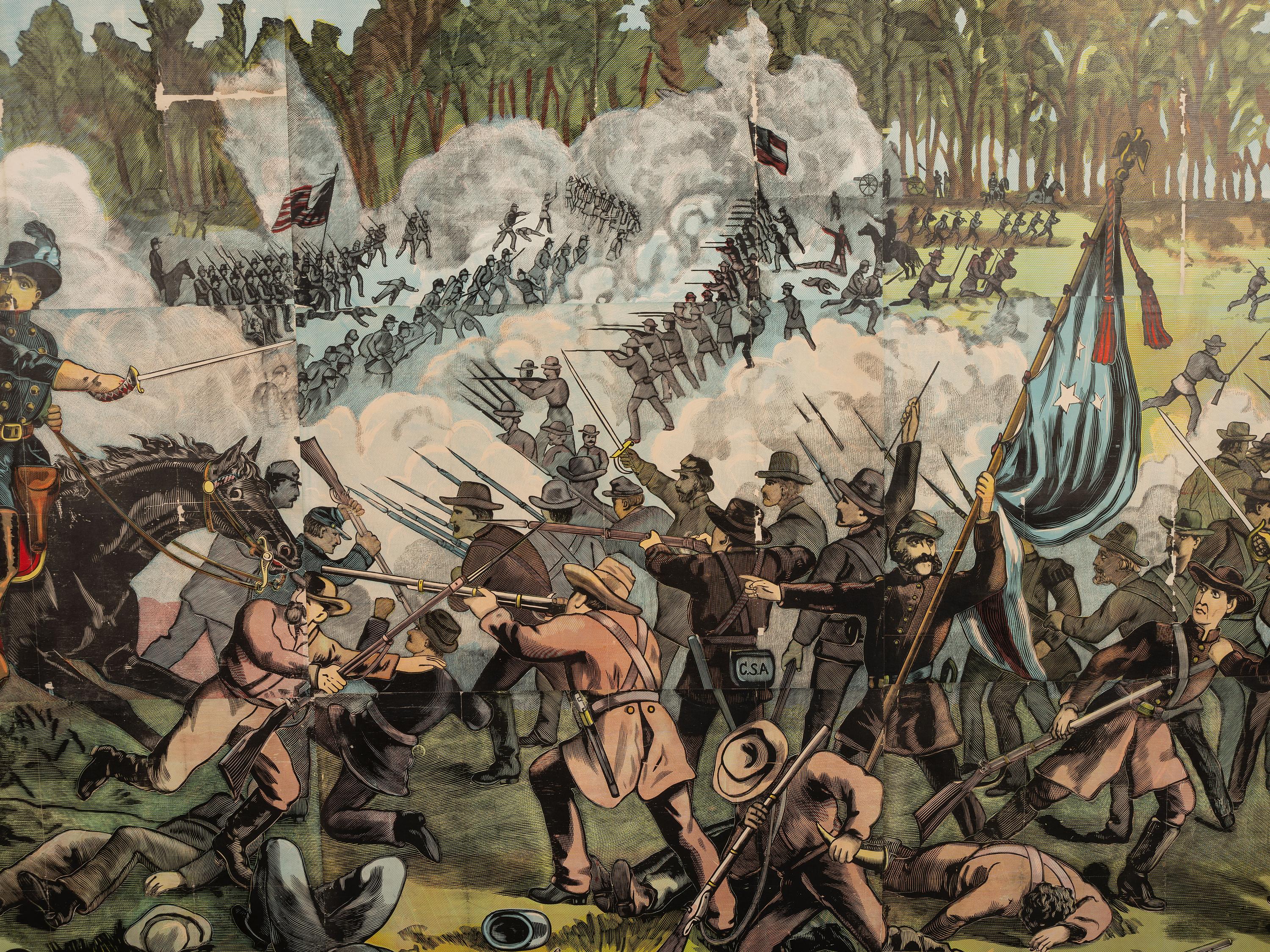 [CIVIL WAR]. Exceptionally large woodcut panorama of a battle scene. Hartford, CT: Calhoun Printing Co., n.d.