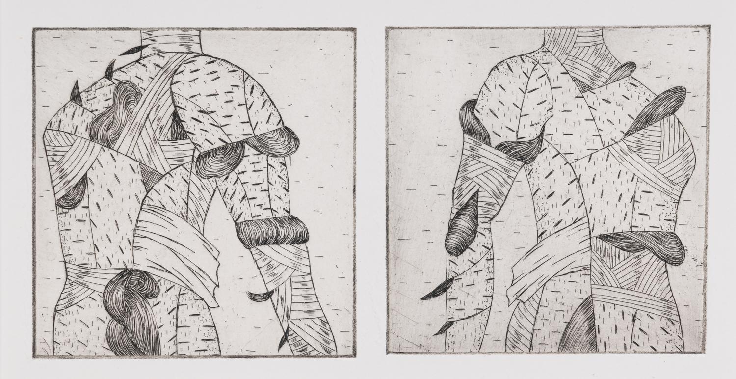 Back to Back , 1973 (a pair of etchings on a single sheet)
