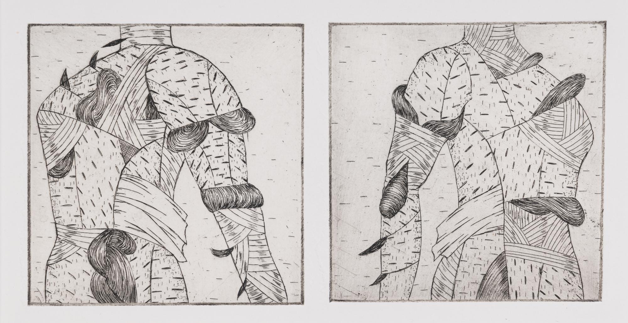Back to Back , 1973 (a pair of etchings on a single sheet)
