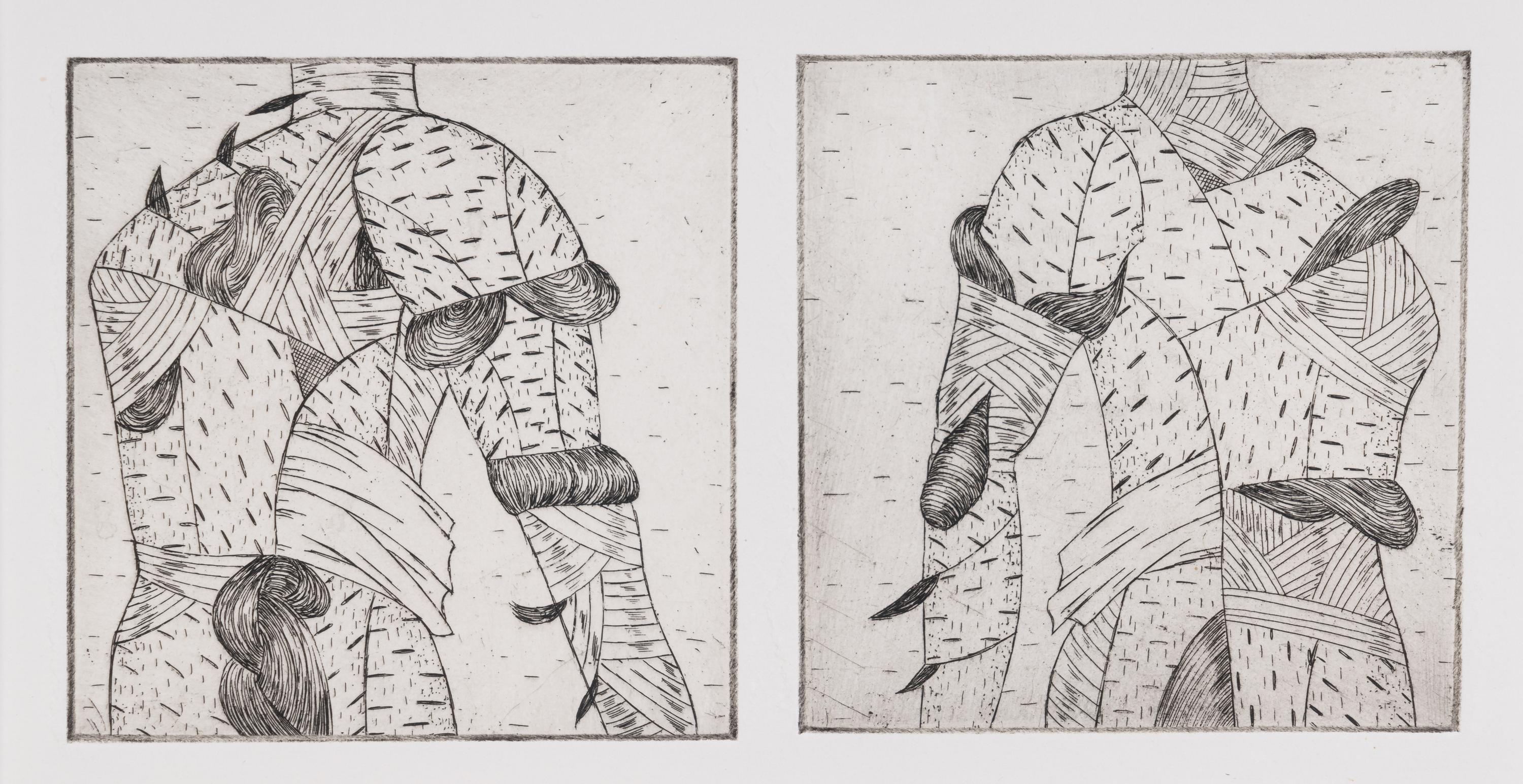 Back to Back , 1973 (a pair of etchings on a single sheet)
