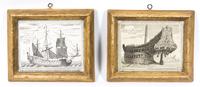 A Group of Eight Continental Etchings Height of largest 7 x width 12 inches. — 18TH CENTURY