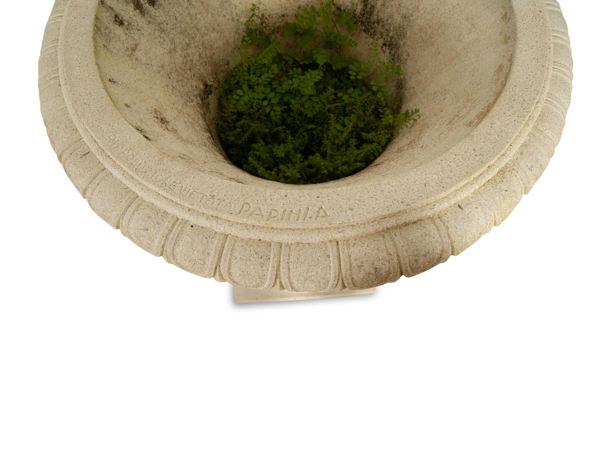 A Pair of Cast Stone Campana Urns