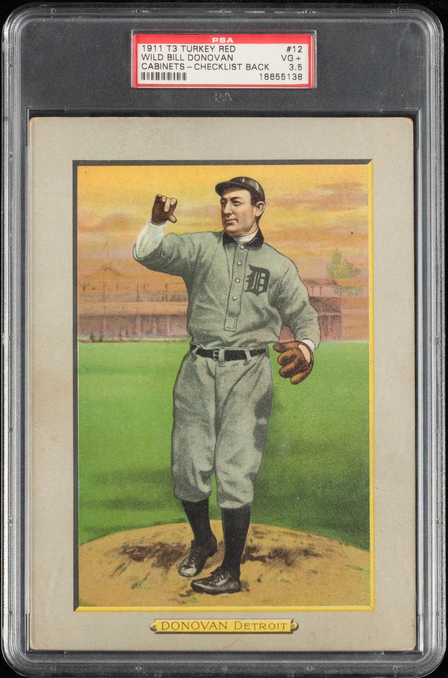 A 1911 T3 Turkey Red Cabinets Wild Bill Donovan Baseball Card (PSA 3.5 VG+) Checklist Back
