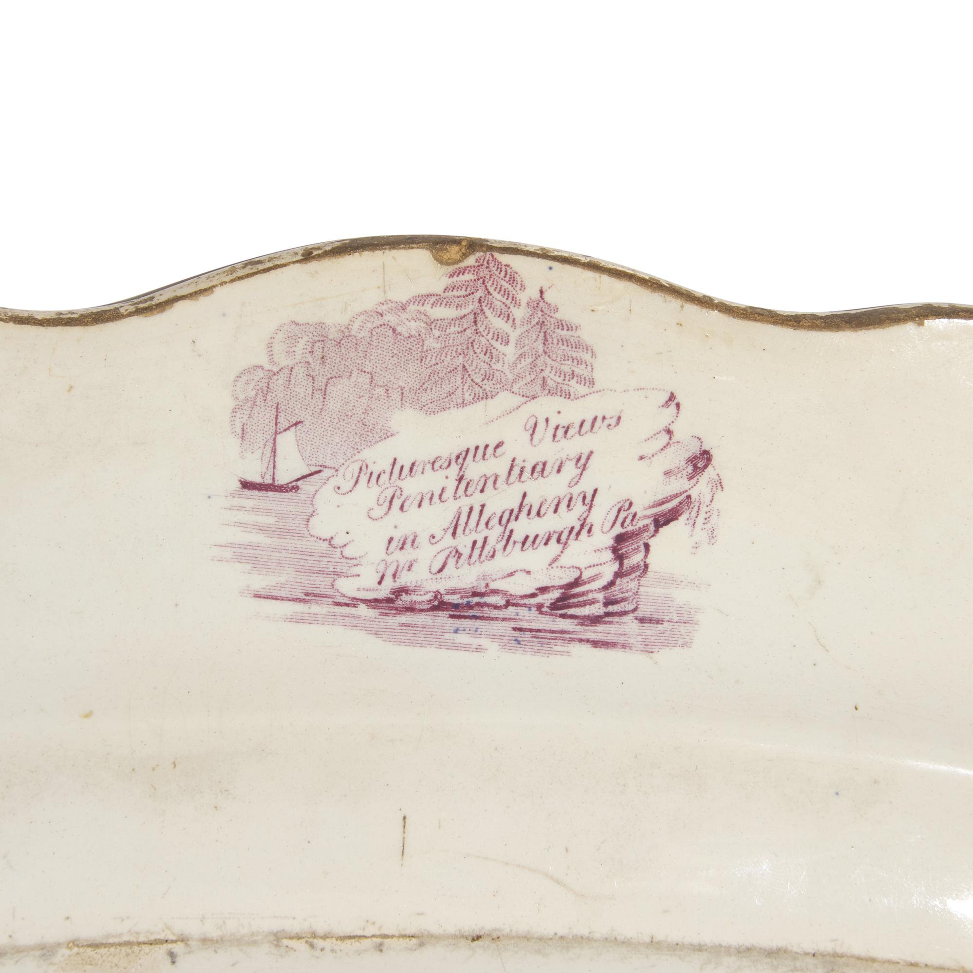 A Staffordshire Historical Mulberry Transfer-Decorated Platter Depicting the Penitentiary in Allegheny Near Pittsburgh, Pennsylvania