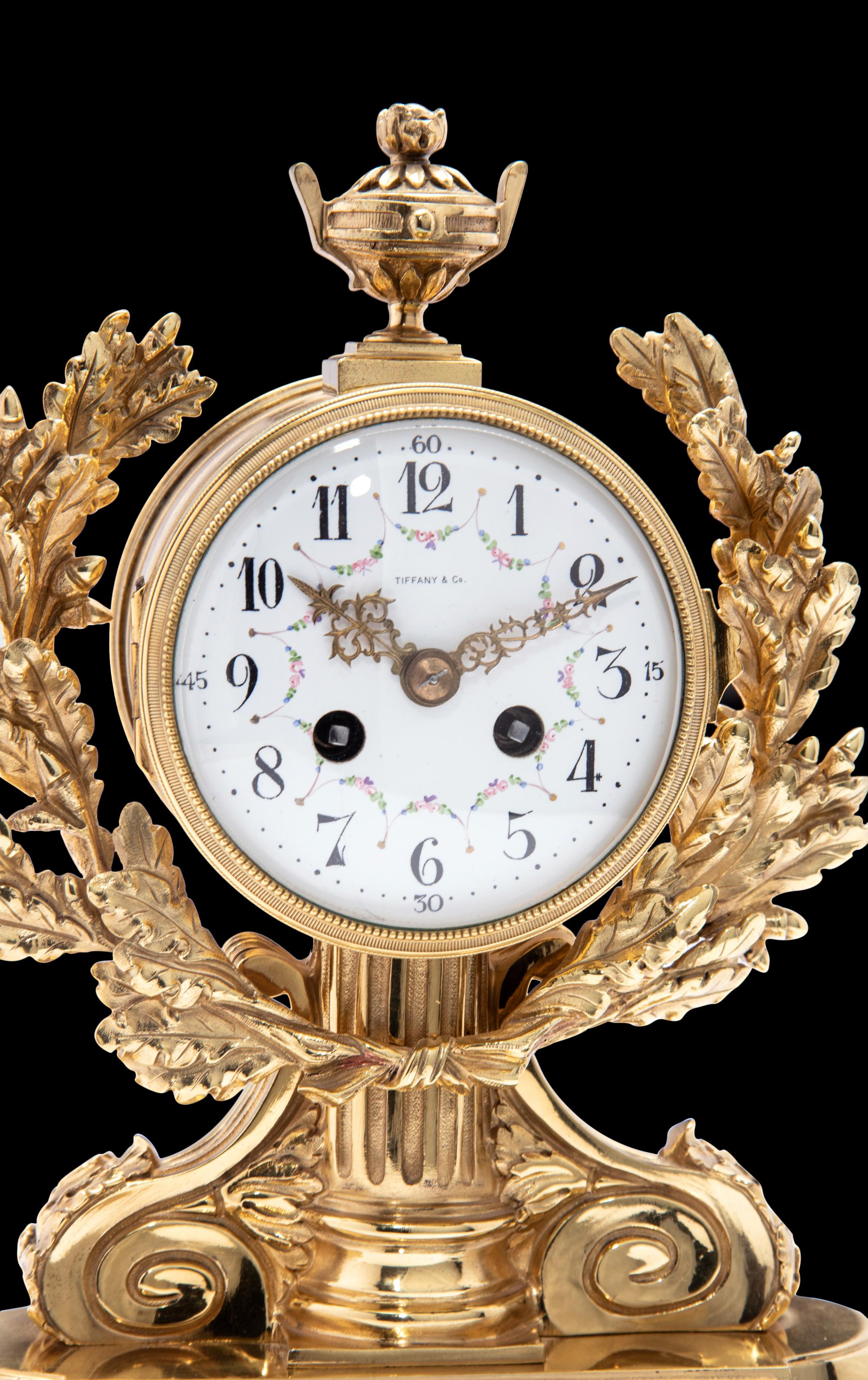 A French Gilt Bronze and Marble Clock, Charles Hour, Retailed by Tiffany & Co.