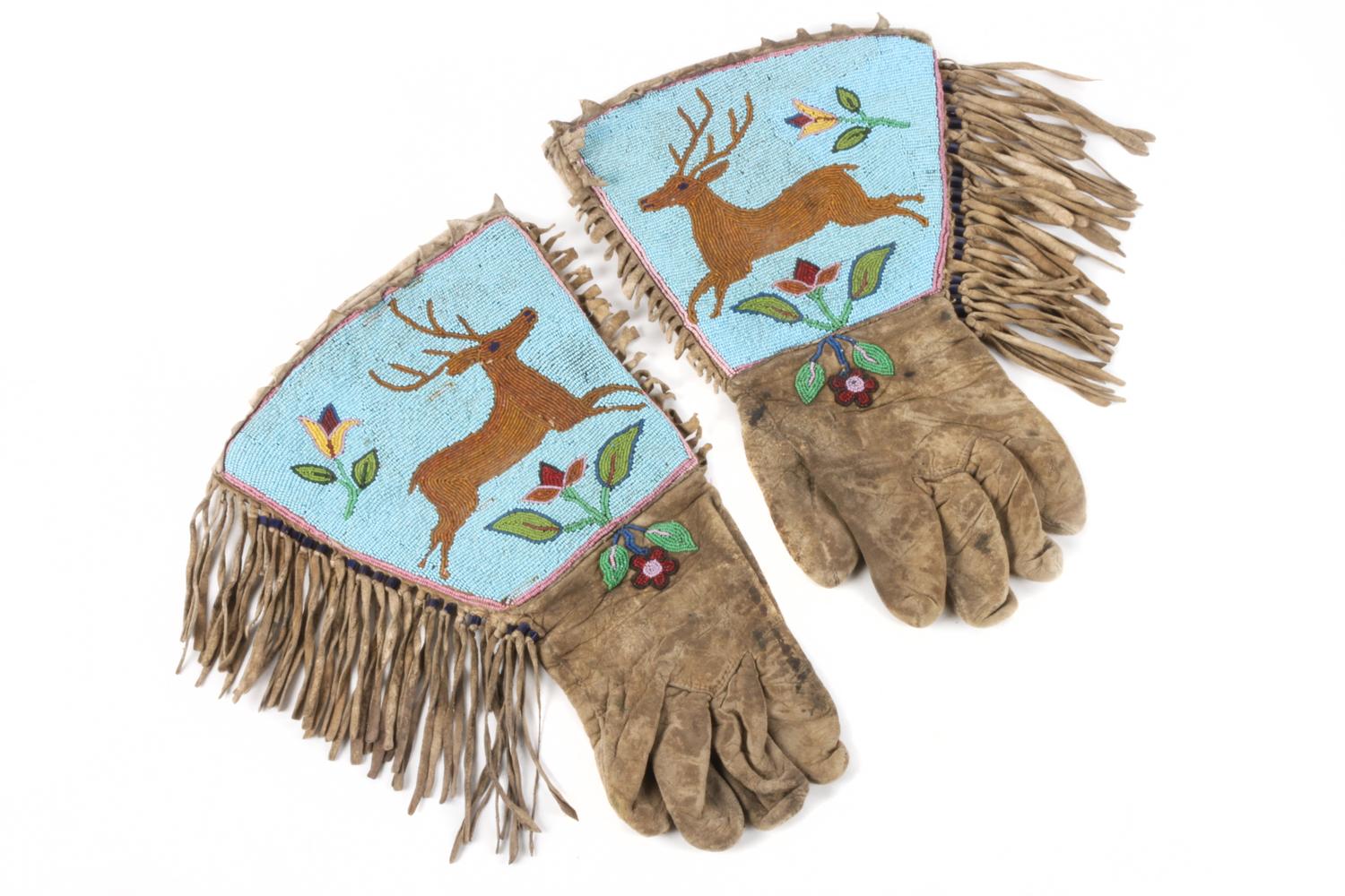 Pair of Plateau Area Beaded Gauntlets Length 15 x width 7 inches — Early 20th Century
