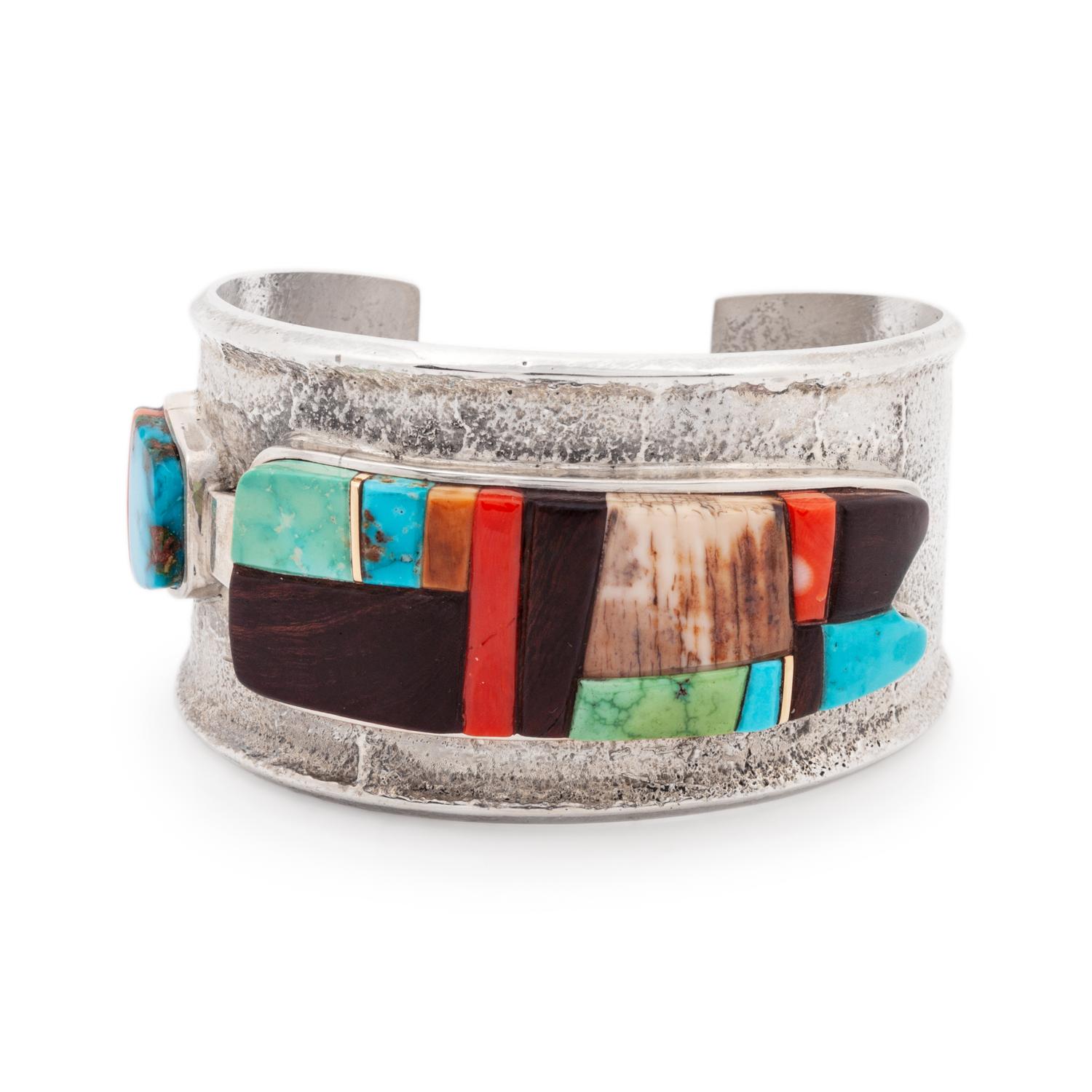 Tufa Cast Silver Cuff Bracelet, with Cobblestone Inlay