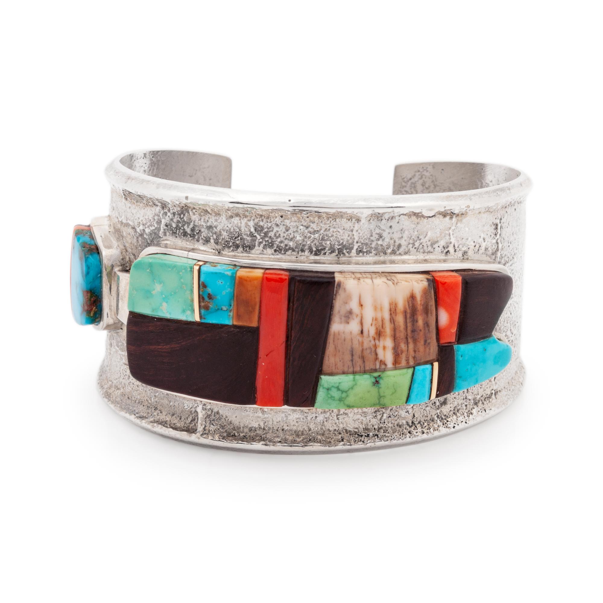 Tufa Cast Silver Cuff Bracelet, with Cobblestone Inlay