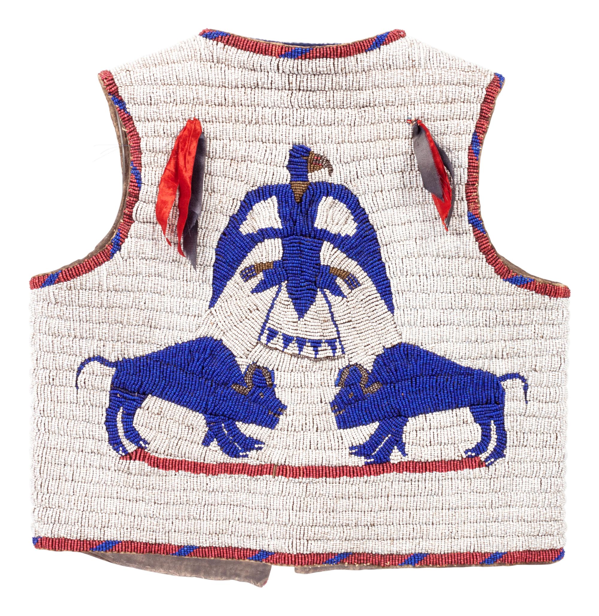 Sioux Child's Pictorial Beaded Hide Vest, with Ponies, Buffalo, and Eagle
