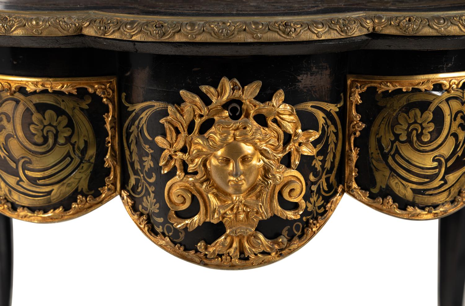 A Napoleon III Gilt Bronze Mounted Boulle Marquetry Center Table