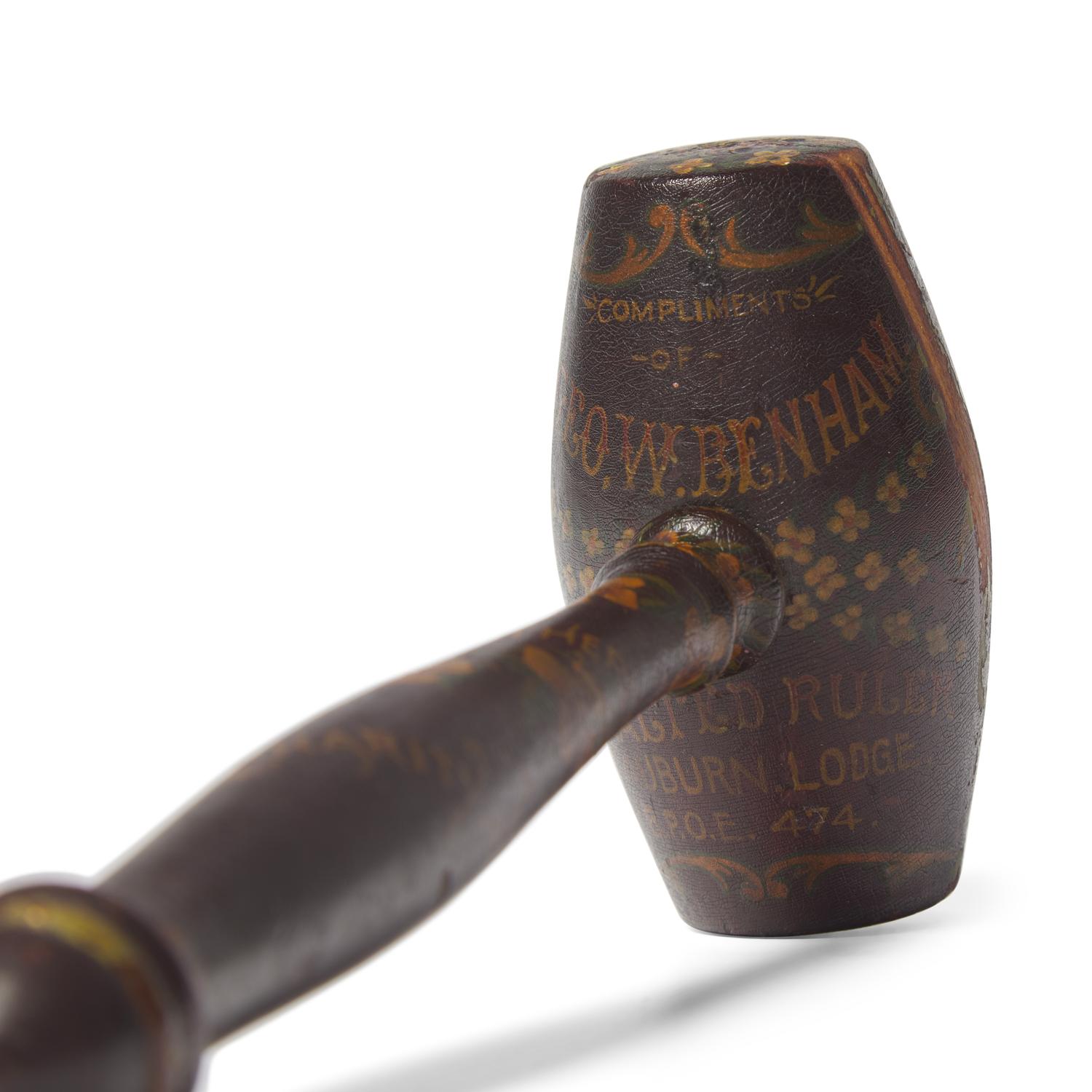 A Commemorative Benevolent and Protective Order of Elks Carved and Painted Wood Gavel for M.J. McQuade of Utica, New York