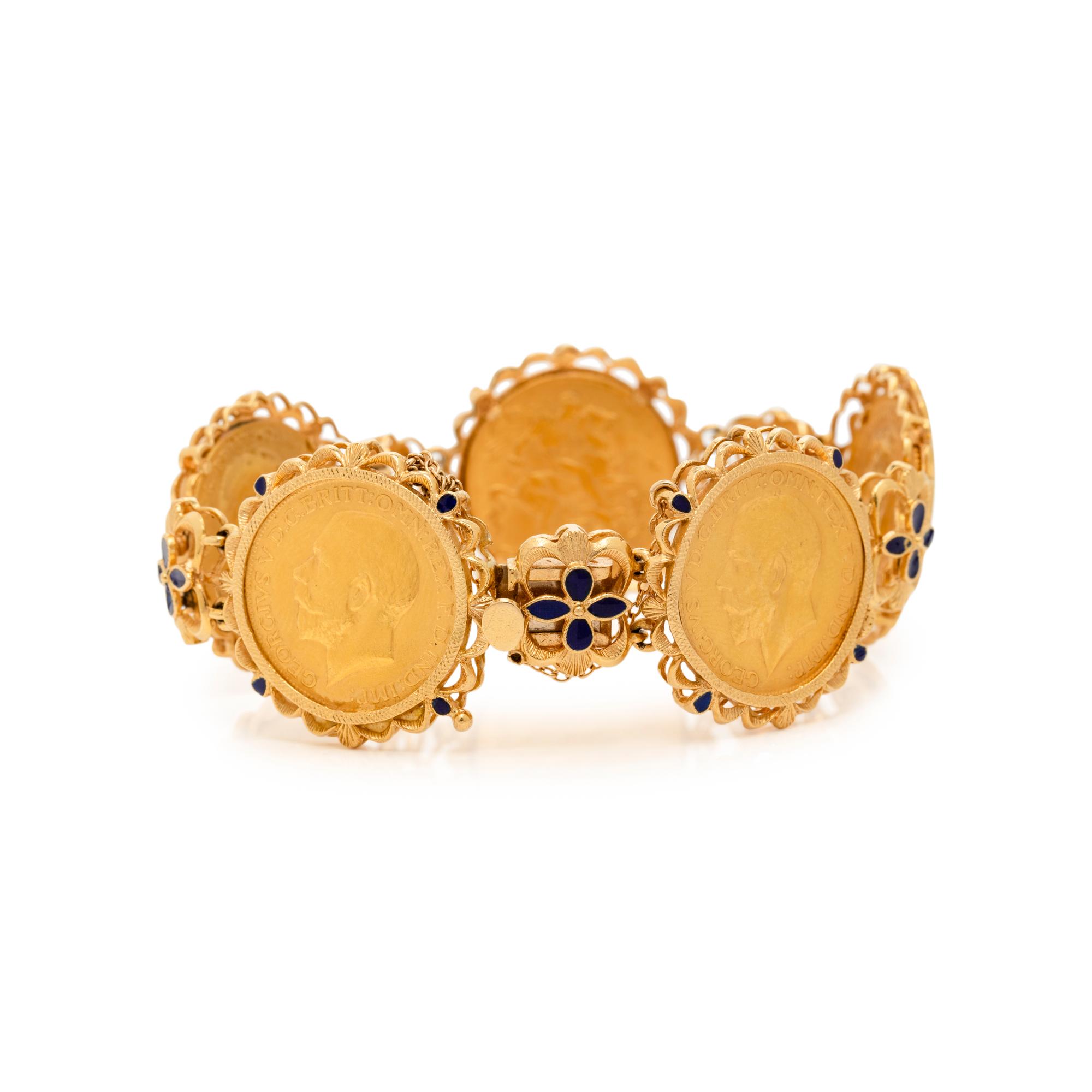 YELLOW GOLD AND ENAMEL COIN BRACELET