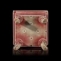 A Chinese Copper-Red Glazed Censer and Cover, Wood Stand 鏤空釉裡紅香爐