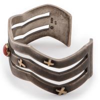 Silver Cuff Bracelet Accented with 14k Gold and Coral