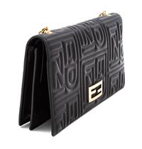 A Fendi Black Monogram Embossed Leather Wallet/Shoulder Bag, 7.5" L x .75" W x 4" H; Chain strap drop: 19".
