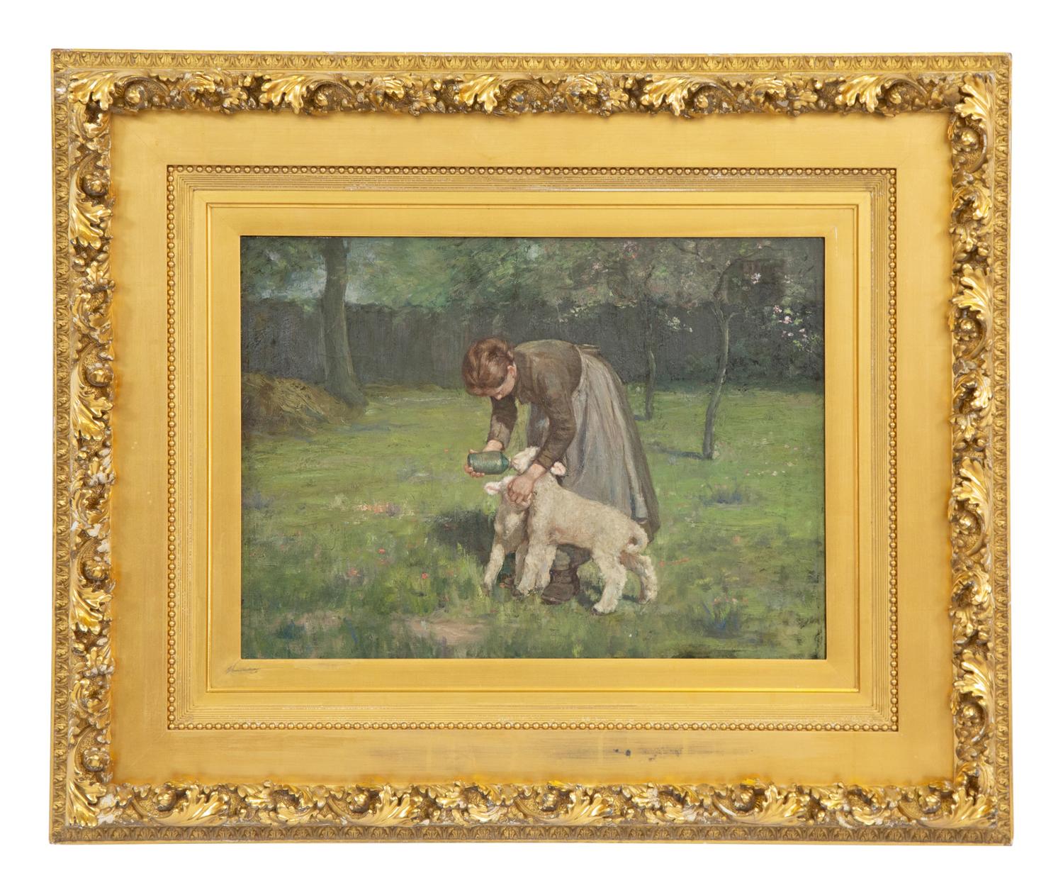 Girl Feeding the Lambs