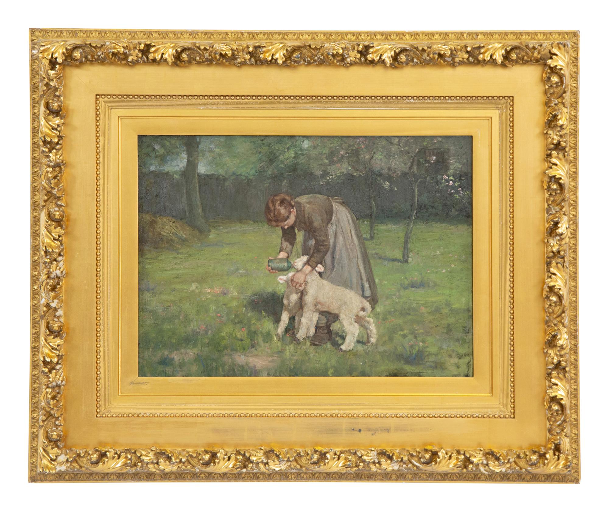 Girl Feeding the Lambs