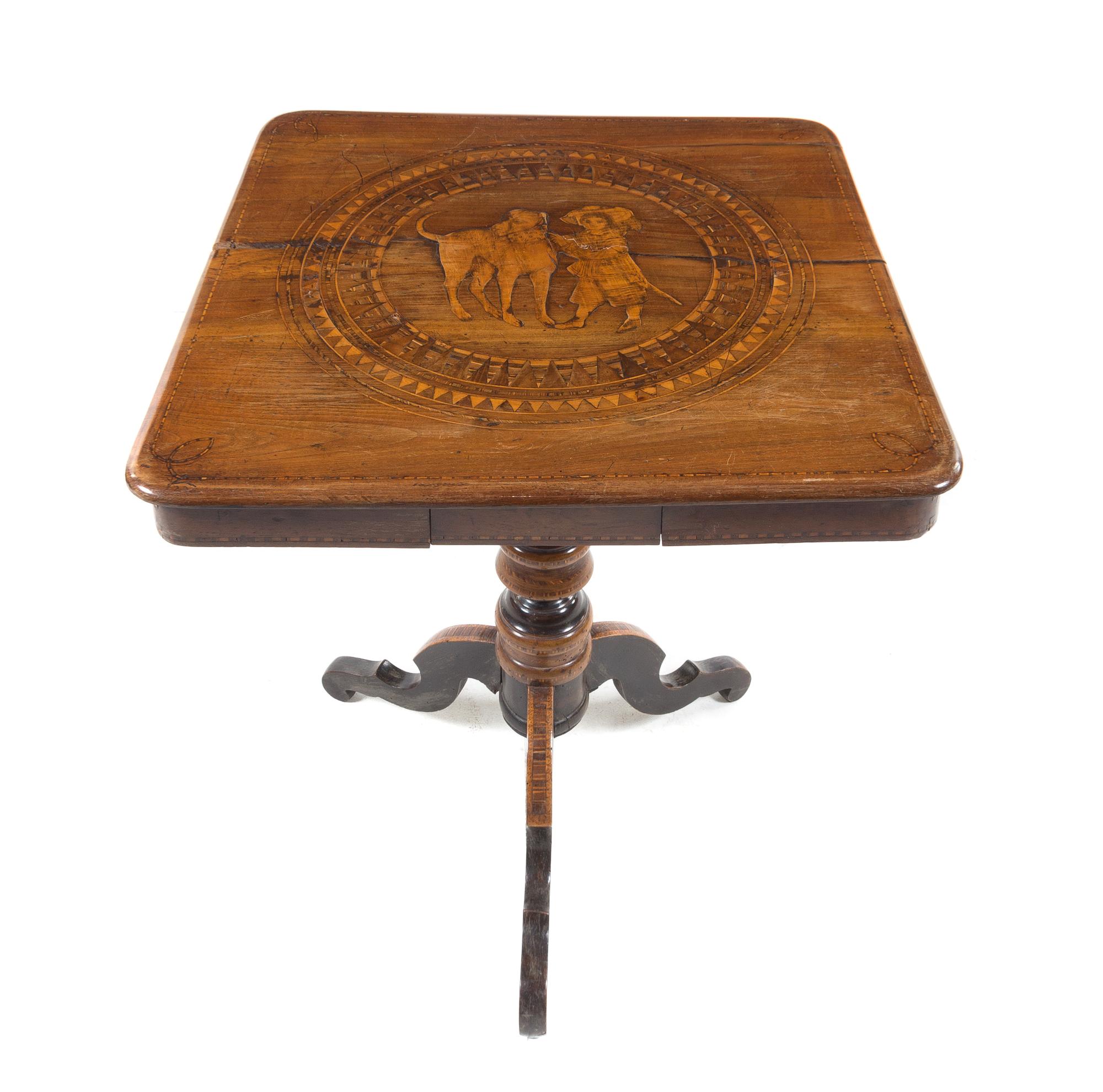 A Continental Inlaid Side Table Height 29 1/2 x width 25 x depth 25 3/8 inches. — 18TH/19TH CENTURY
