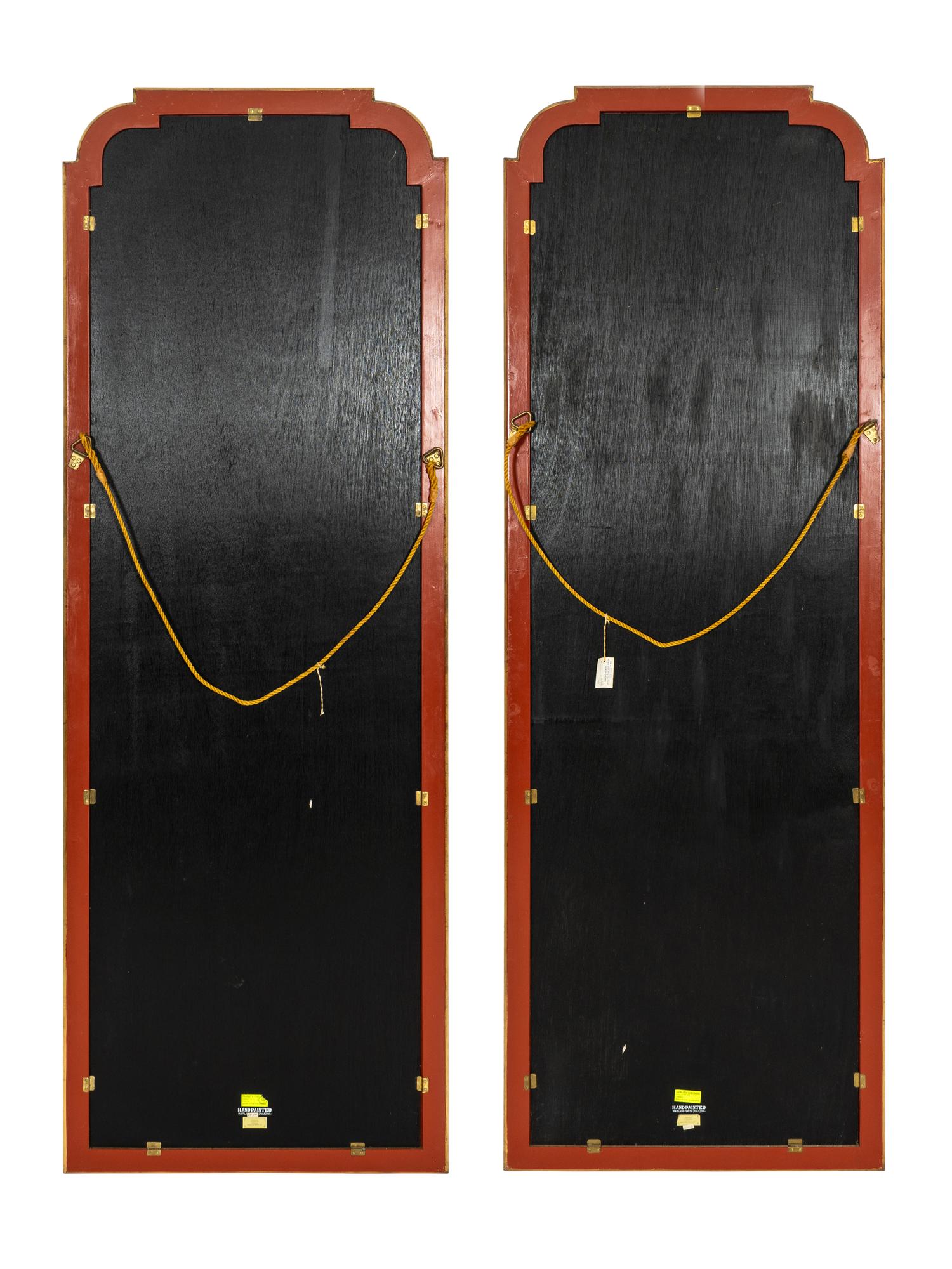 A Pair of Hand-Painted Chinoiserie Wallpaper Panels in Carved Gilt Wood Frames