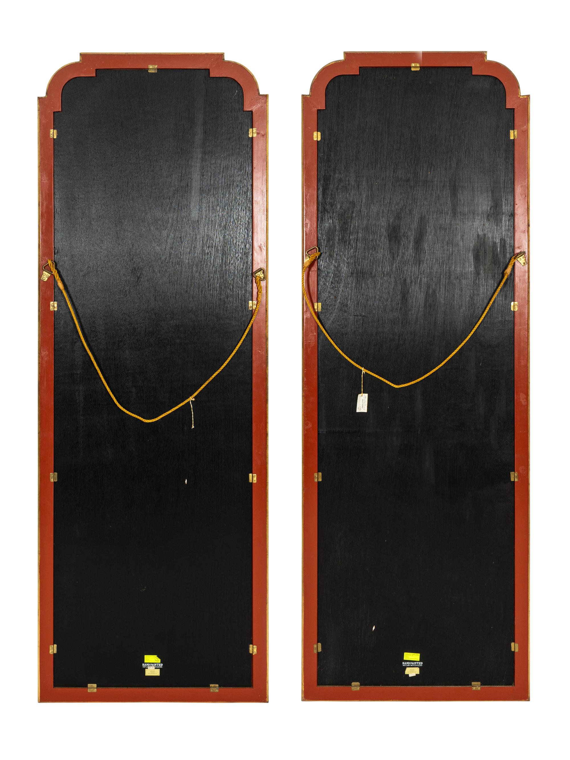 A Pair of Hand-Painted Chinoiserie Wallpaper Panels in Carved Gilt Wood Frames